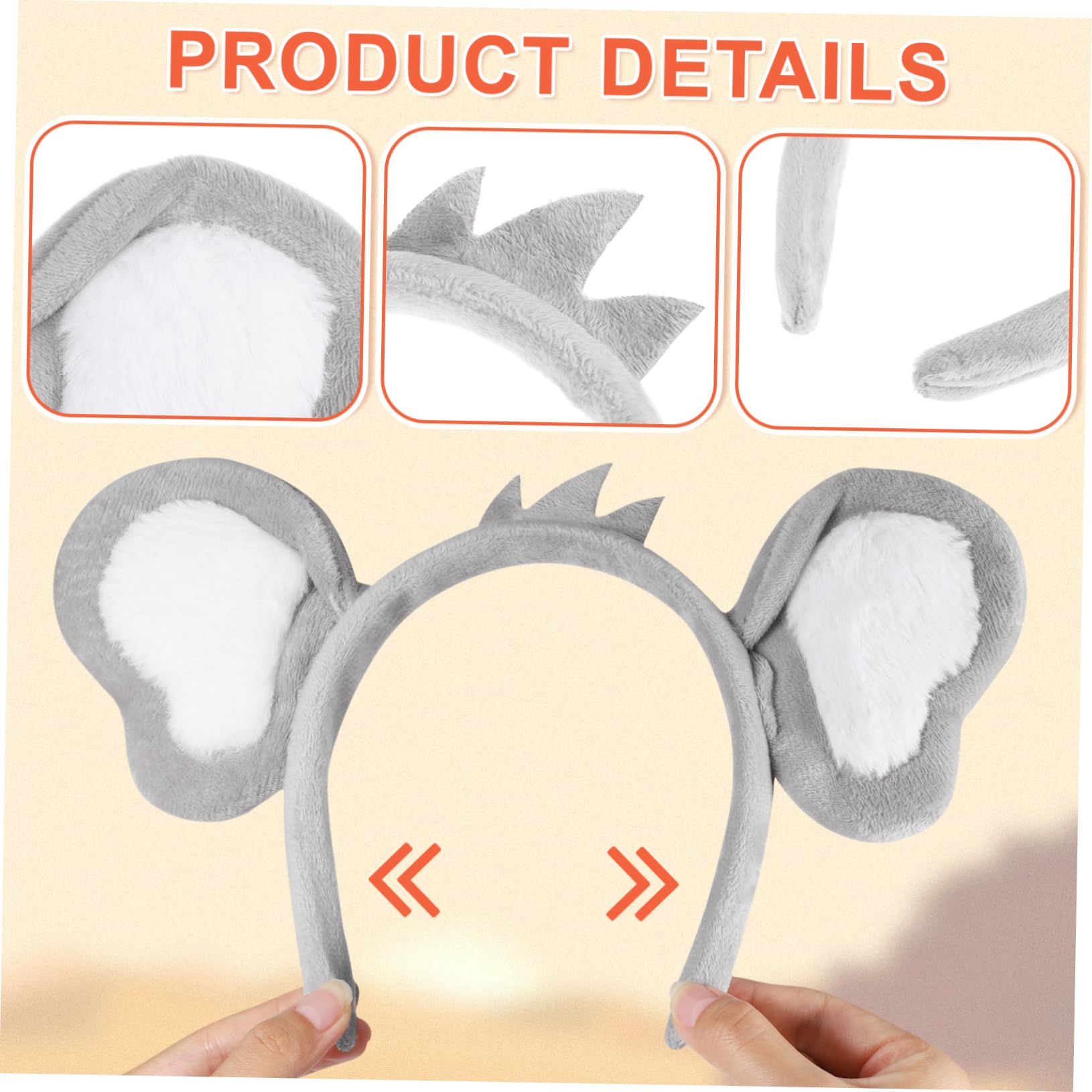TOYANDONA 1pc Headband Ears Headband Adult Clip Furry Ears Ears Hairband Ear Headwear Women Hair Hoop Sing Bands with Clip Child Girl Polyester Light Grey - Image 3