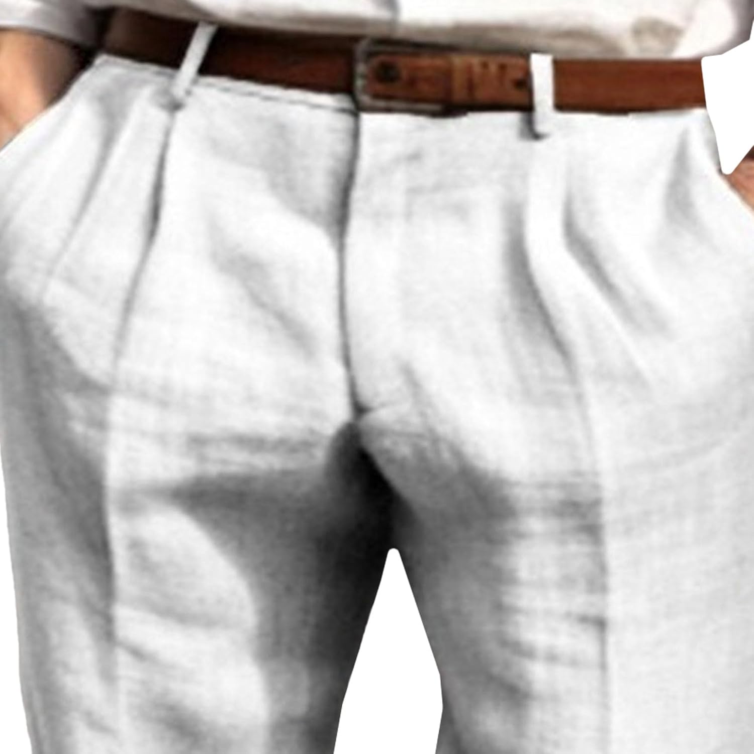 Men's Cotton Linen Baggy Vacation Pants Breathable Comfort Beach Trousers Solid Straight Leg Summer Pants