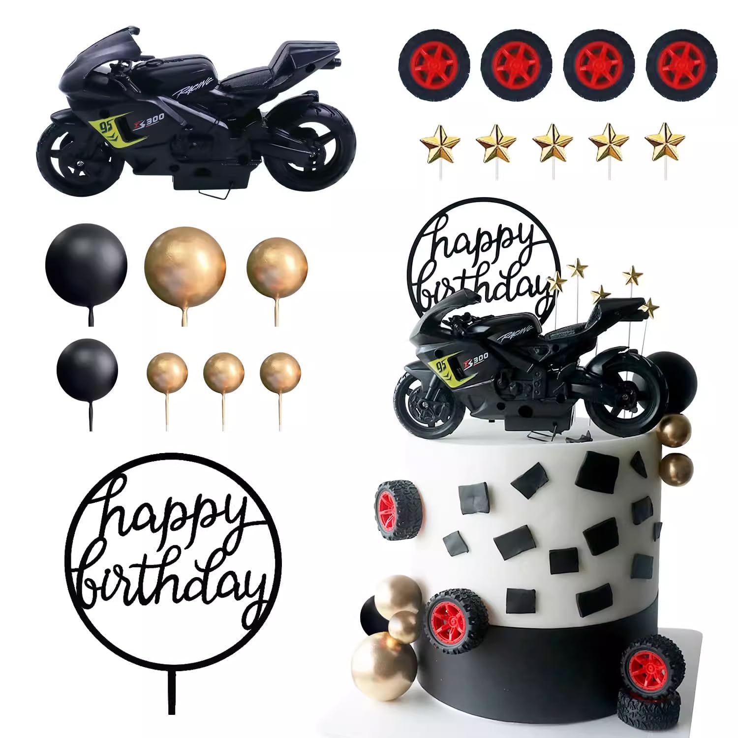 18Pcs Motorcycle Cake Decorations, Off-Road Bike Theme, Boy's Birthday Party, Motorcycle Models, Men's Birthday Cake, Kids Party Supplies