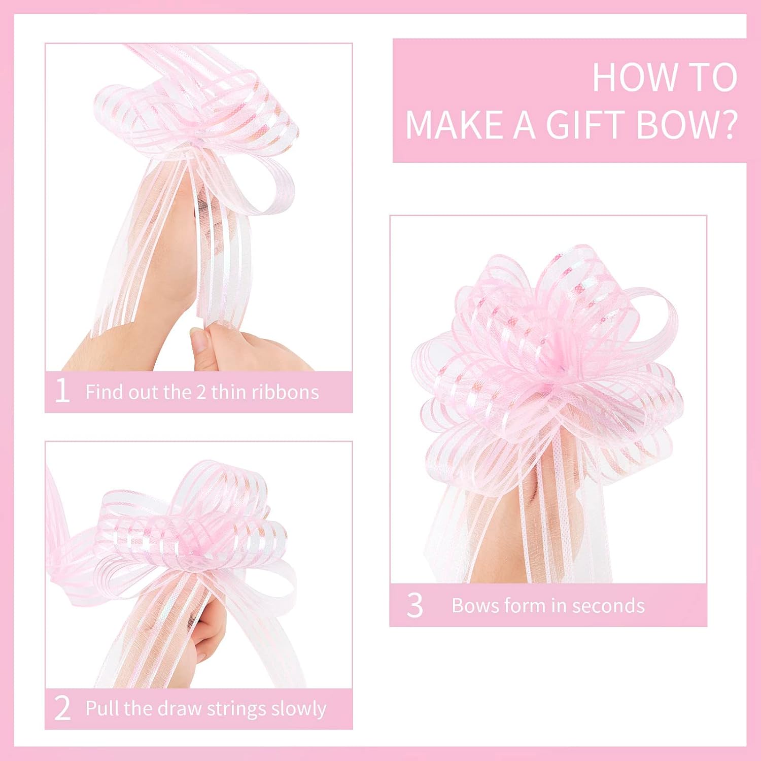 Amcami 20 Pieces Christmas Pull Bows for Gift Wrapping Big Pink Ribbon Bows for Christmas Tree Gift Baskets Wrap Wine Bottles Decoration Ribbon and Bows for Wedding Party Birthdays Decorating - Image 3