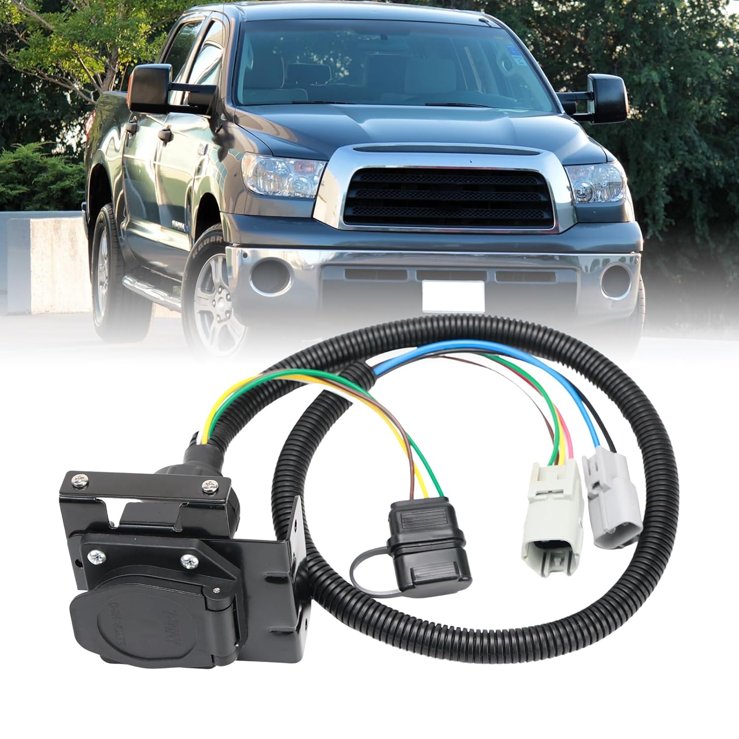 Multi-Tow 7 Way Blade and 4 Way Flat Trailer Wiring Harness Adapter for 2007-2013 Tundra, Vehicle-Side Dual-Output T-Connector Plug, Waterproof & Dustproof Easy Installation
