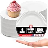 Hygloss Bulk Small Paper Plates 6-Inch - Dessert Plates Disposable for Party, Cake, Appetizer, Snack, Foodware, Crafts & More - Environmentally Friendly - White, Uncoated, Microwave Safe (500 Count)