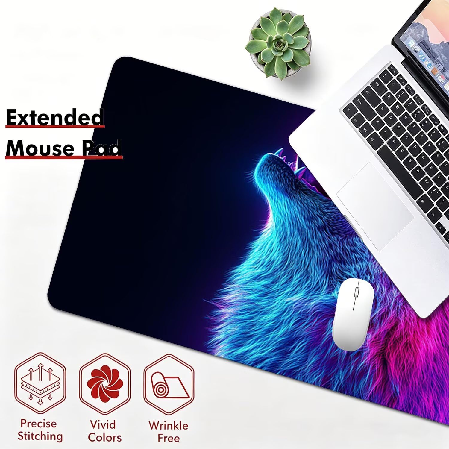 Tapis de Souris 900x450x4mm, Imperméable et Antidérapant, Loup rêve 0x0-493