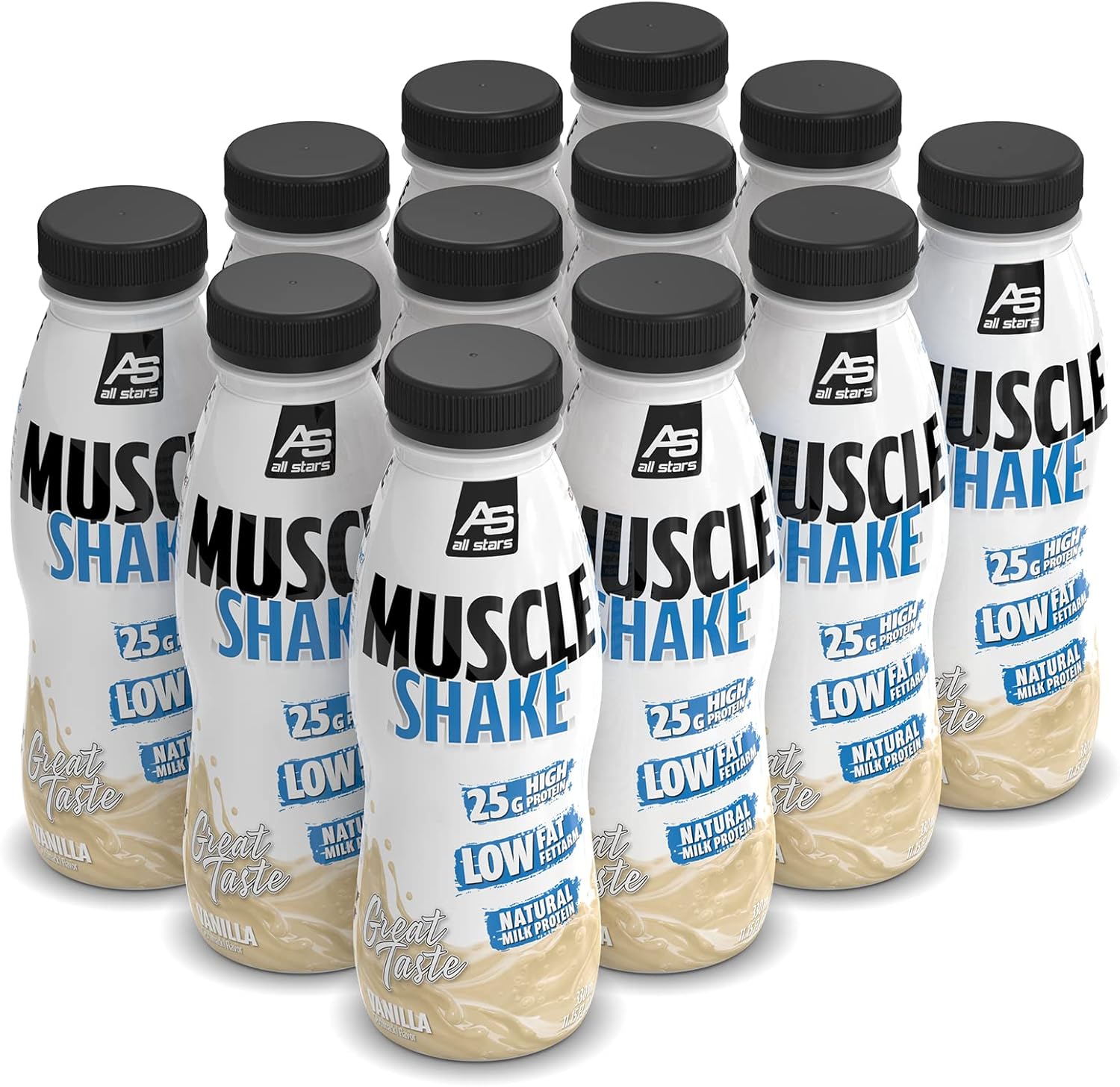 All Stars Muscle Shake Vanille 12er Pack I 12 x 330ml Eiweiß-Shake mit ... All Stars Muscle Shake Vanille 12er Pack I 12 x 330ml Eiweiß-Shake mit ...