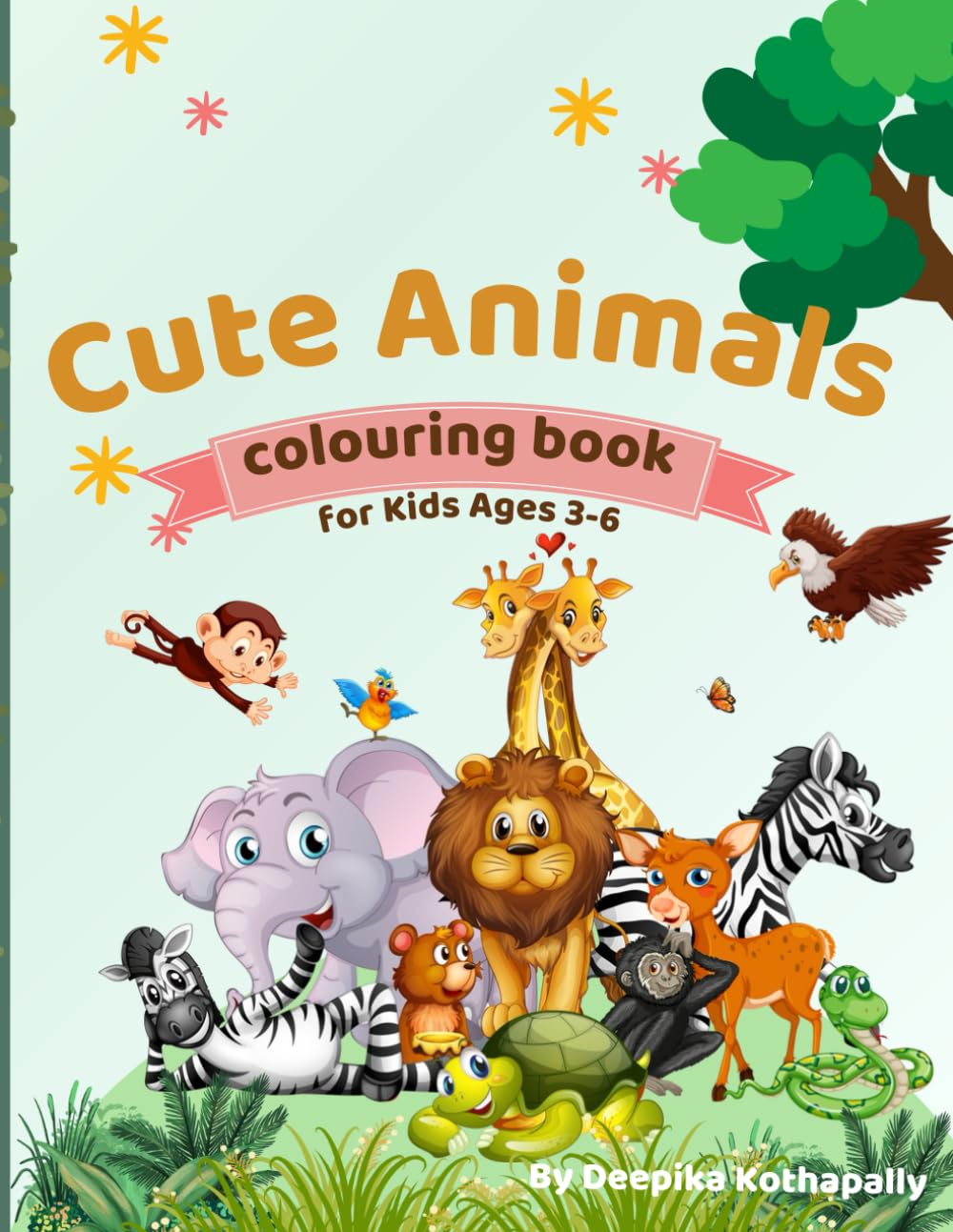 Cute Animals Coloring Book for Kids Ages 3–6: 50 Adorable Animals to Color