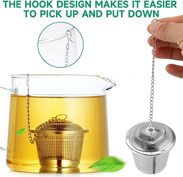 2 PCS Tea Infuser,304 Stainless Steel Tea Strainers with Tea Scoop and Drip Tray with Ultra Fine Mesh Tea Infuser with Extented Chain Hook for Loose Leaf Tea for Tea Lovers
