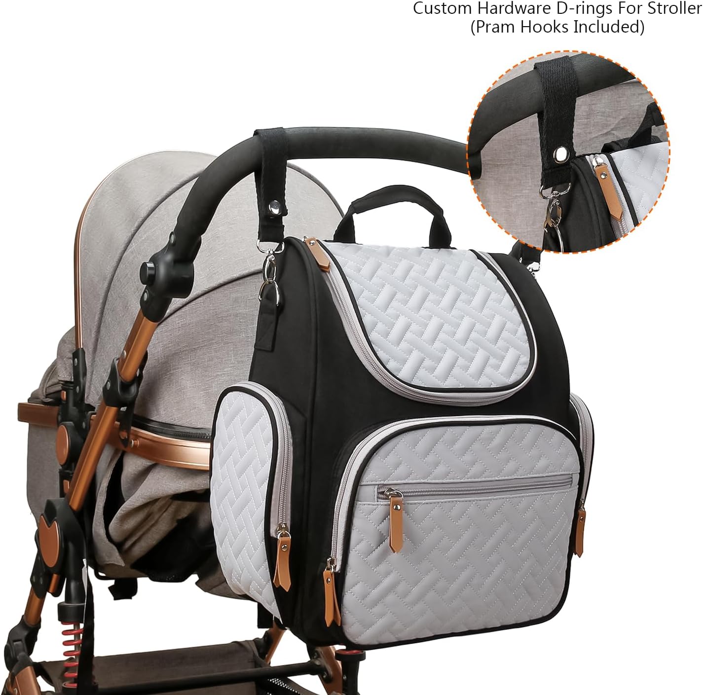 Baby Diaper Backpack - Large Capacity Water-Resistant Nappy Bag with Insulated Pockets, Stroller Straps, Travel Backpack&Outdoor Bag ((Black)