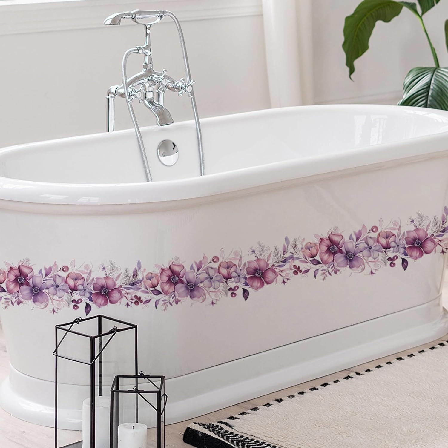 Romantic Purple-Pink Flower Vine Wall Stickers, sacinora Botanical Floral Art Peony Rose Daisy Wall Decals Removable Vinyl Peel and Stick for Living Room Bedroom Bathroom Kitchen Decoration - Image 3