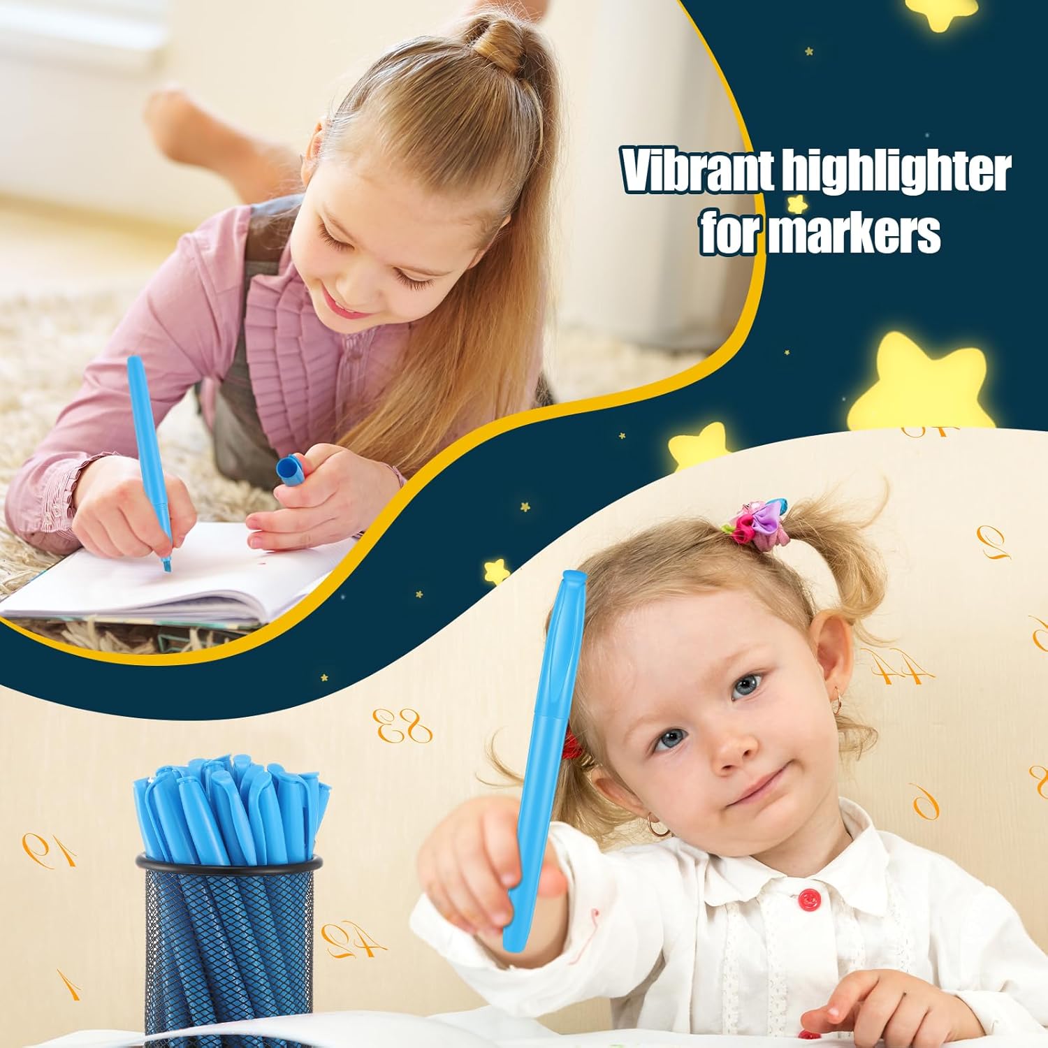 Colarr 120 Pcs Highlighter Bulk Bright Colors Highlighter Markers Chisel Tip Quick Drying Neon Fluorescent Highlighters Markers for Office Home School Kids Students Teachers Writing Supplies (Blue)