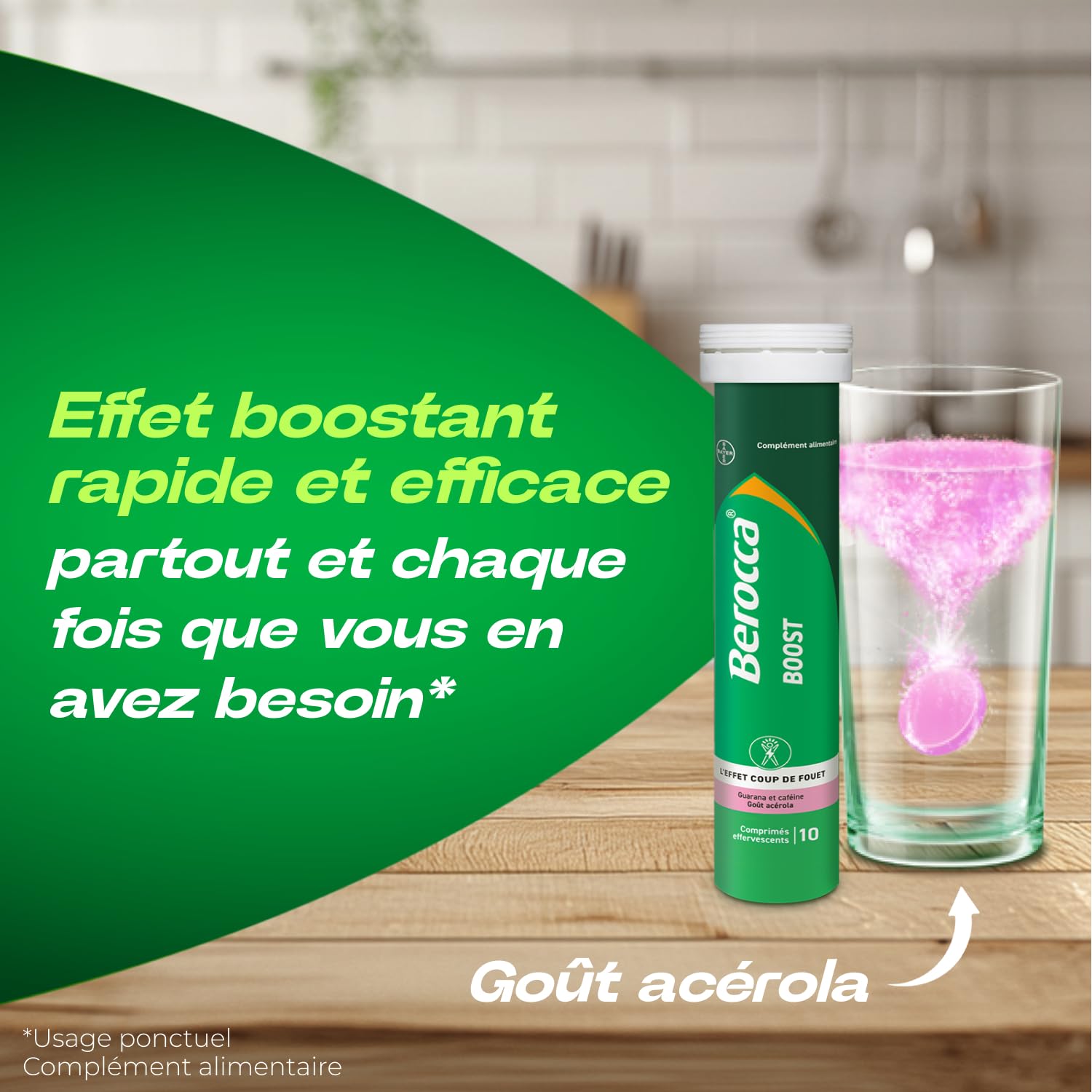 Berocca® Boost - Effet coup de fouet - Aide à réduire la fatigue -Vitamine B12, Guarana, Caféine, Vitamine C et Magnésium, Goût Acérola - Complément Alimentaire - 2x30 cp effervescents