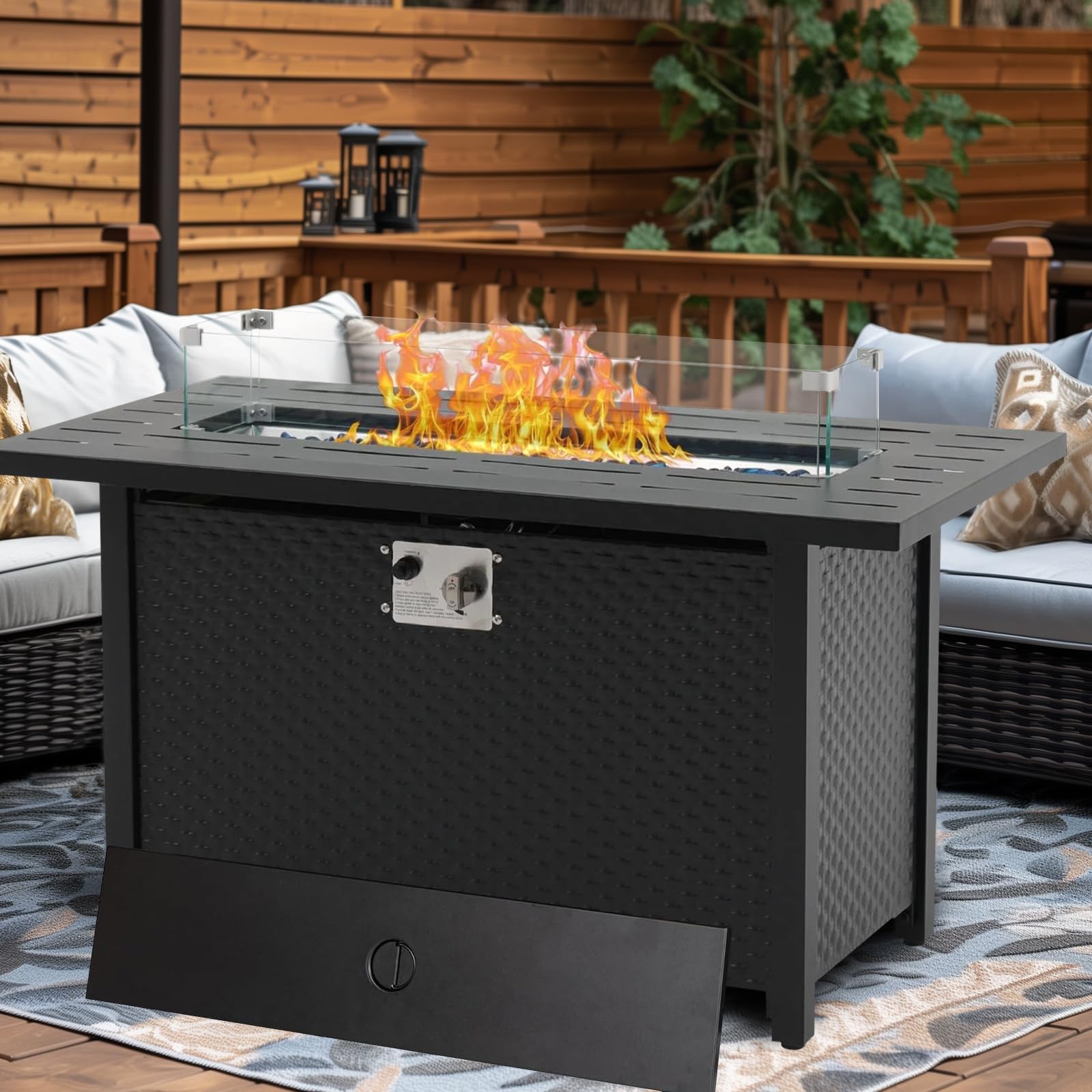 Amazon.com: Meilocar 45in Fire Table, Propane Fire Pit with Glass Wind ...