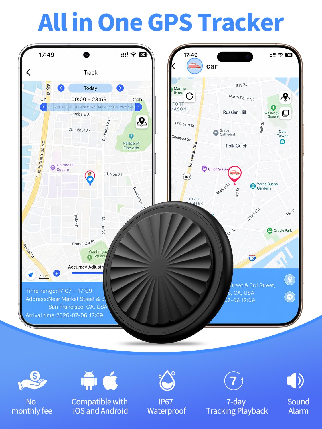 Traceur GPS Enfant, Traceur d'Enfant en Temps Réel Compatible iOS et Android, Sans Abonnement,Relecture de l'itinéraire sur 7 Jours, Bracelet en Silicone avec Cache étanche, pour Enfants/Seniors(Noir)