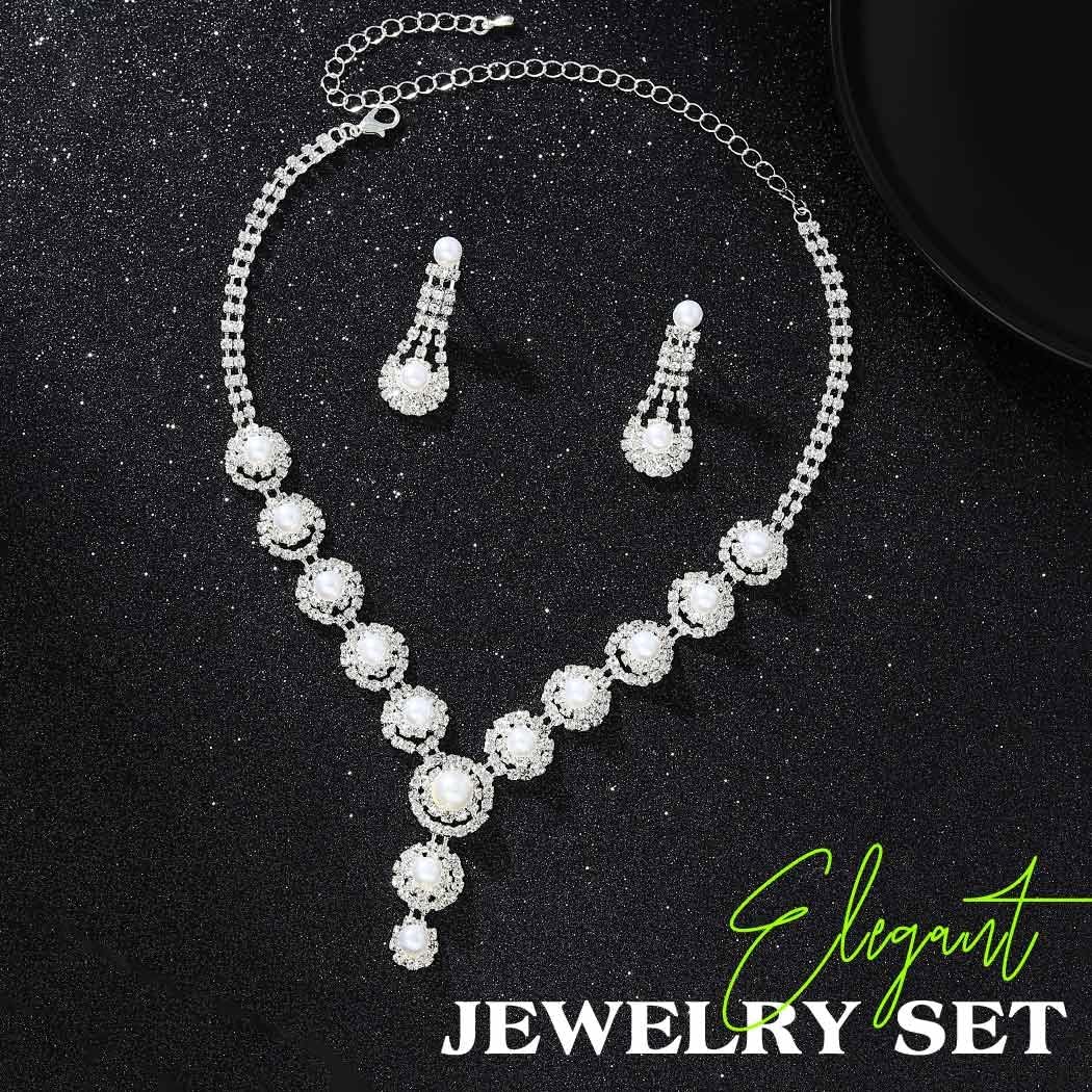 Sixexey Pearl Rhinestone Jewelry Set Silver Bridal Jewelry Pearl Wedding Prom Jewelry Accessories for Women - Image 2