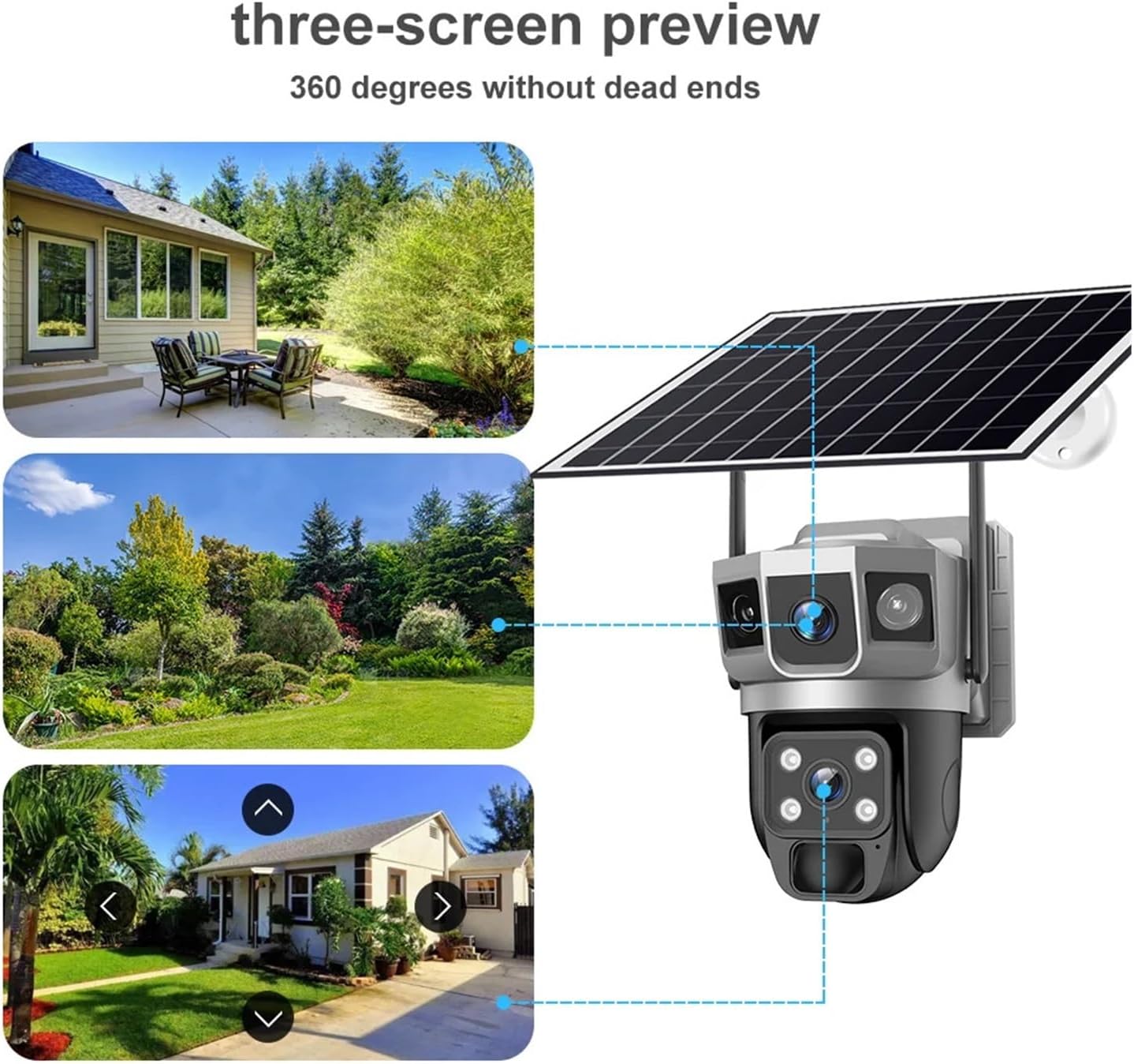 for Outdoor Camera Battery CCTV Monitor 4G SIM Card Network IP Security Pet Camera Motion Detection 3 Screen PTZ Camera(WiFi CCTV 128G Card)