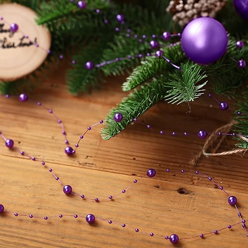 Miniatura 46 de Pangda Guirnalda de perlas artificiales de 65.6 pies para árbol de Navidad, cadena de hilos de cuentas de plástico, adorno para boda, fiesta de Rosa