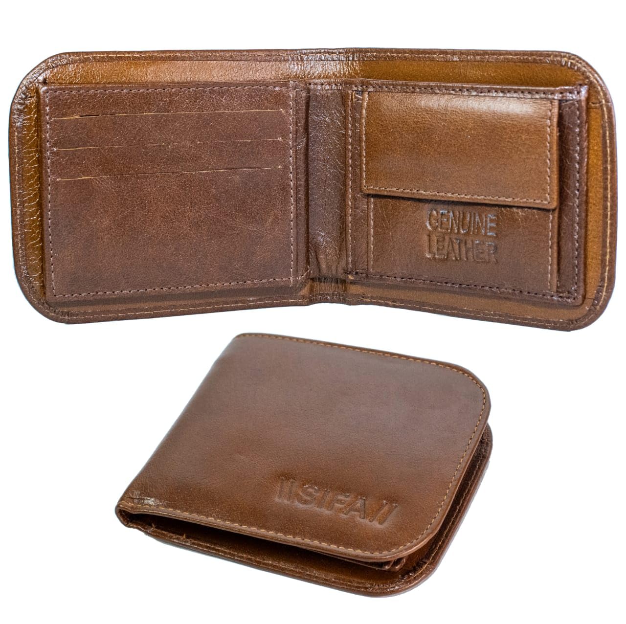 Genuine Leather Wallet for Men I 6 Credit Card Slots I 2 Currency Compartments I 1 Coin Pocket I 2 Net Transparent for ID Window (Set of 1,Brown)-image-35