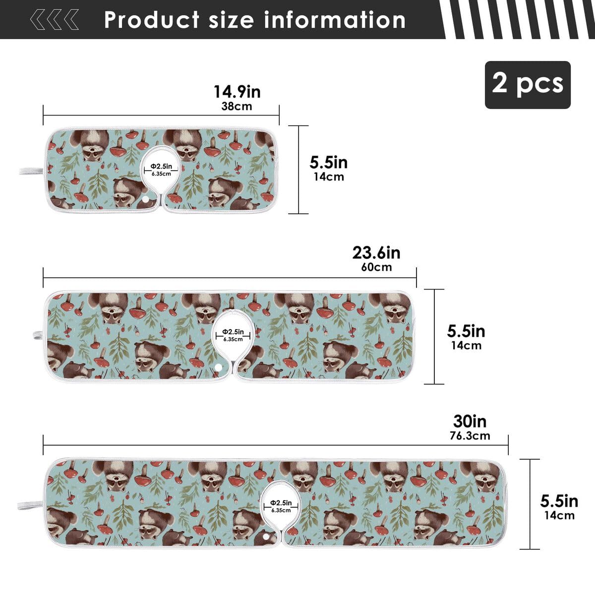 FULUHUAPIN 2 Pack Raccoon Kitchen Faucet Splash Catcher Absorbent Mat, Polyester Sponges Machine Washable Quick Dry Drying Mat, Sink Accessories 30'' x 5'' 20324465