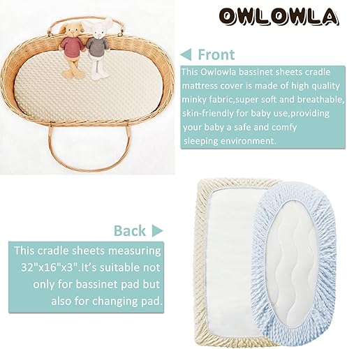 Miniatura 5 de Owlowla Juego de sábanas de moisés, ultra suaves, de minky, universal, ajustable, para bebé, niños y niñas (marfilfloral)