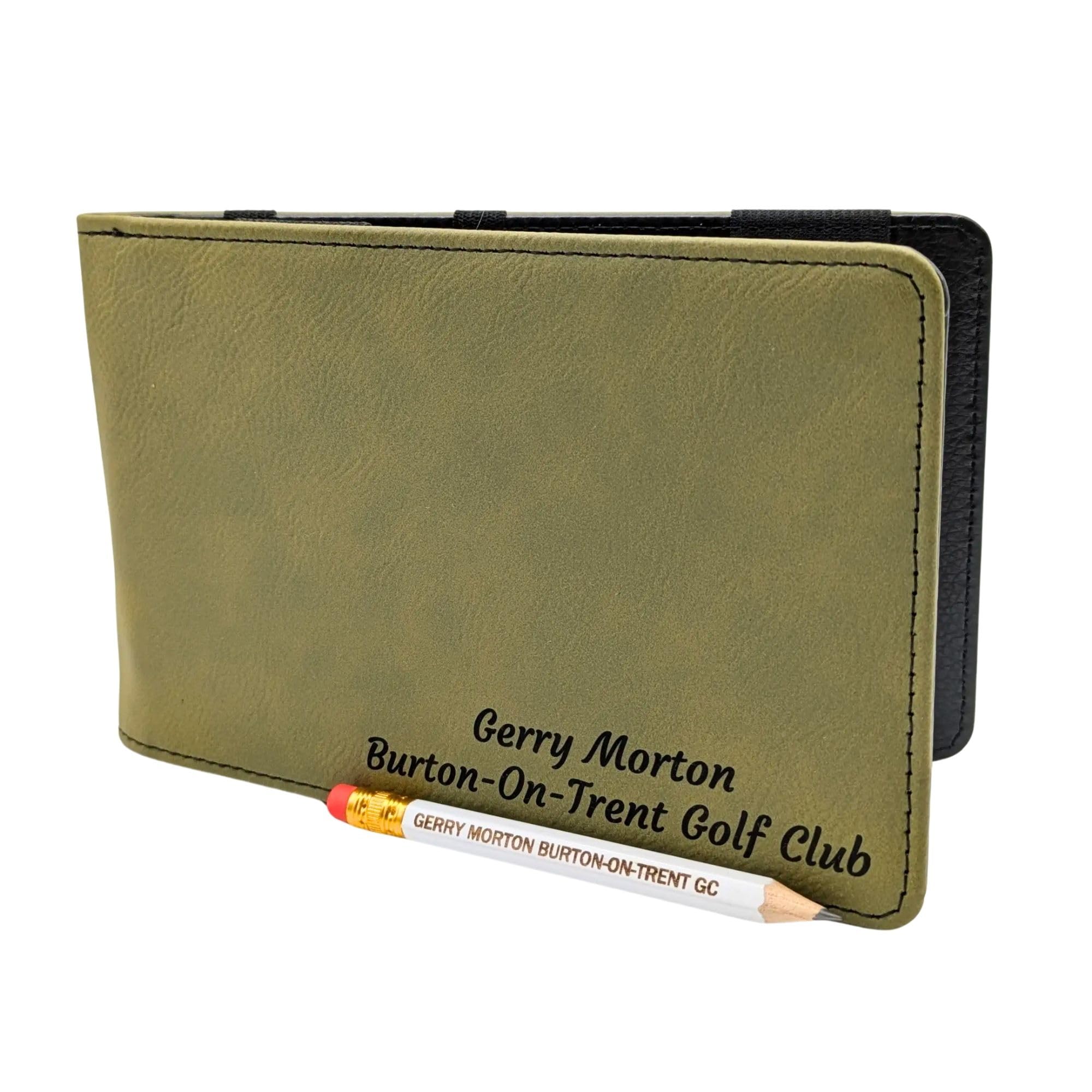 Personalised Golf Scorecard Holder with Pencil | Premium PU Leather | Golf Gift Set in Multiple Colours (Grey/Brown/Green/Teal/Pink) (Olive Green)