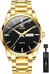 Men's Casual Stainless Steel Watch, Big Face Round Analog Quartz Watch with Day and Date, Classic Waterproof Simple Dial Dress Watch for Men, Gold Silver Black Band