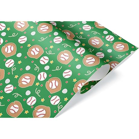 Enchanting Green Baseball Christmas Wrapping Paper for Festive Spirit