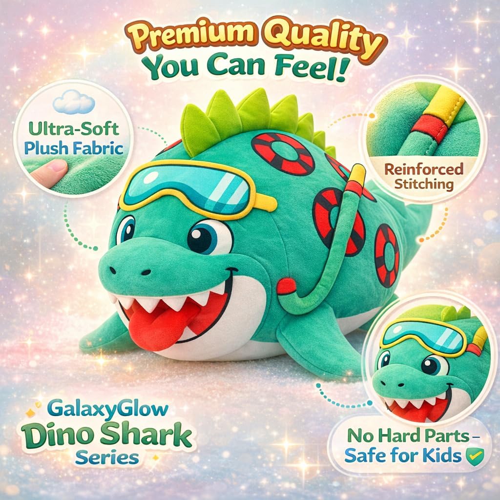 15-Inch Dinosaur -Shark Hybrid Plush – Jumbo 2-in-1 Unique Dino Shark Stuffed Animal, Soft Premium Minky Fabric Huggable Plush Gift for Kids, Boys & Girls, Unique Sea Creature Toy for Kids