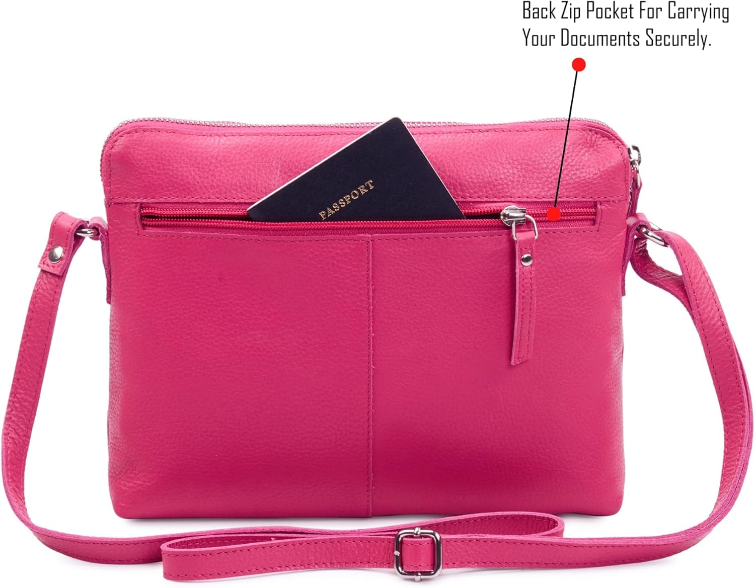 Leather Crossbody Bags for Women Small Soft Genuine Pebbled Sling Shoulder Handbag Crossover Purse with Full Adjustable Strap (Hot Pink Nappa) - Image 5