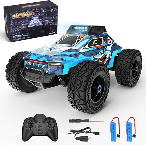 Auto a control remoto, escala 120, autos a control remoto todo terreno, 2wd 18.6 miH con faros LED y 2 baterías recargables, camión monstruo de
