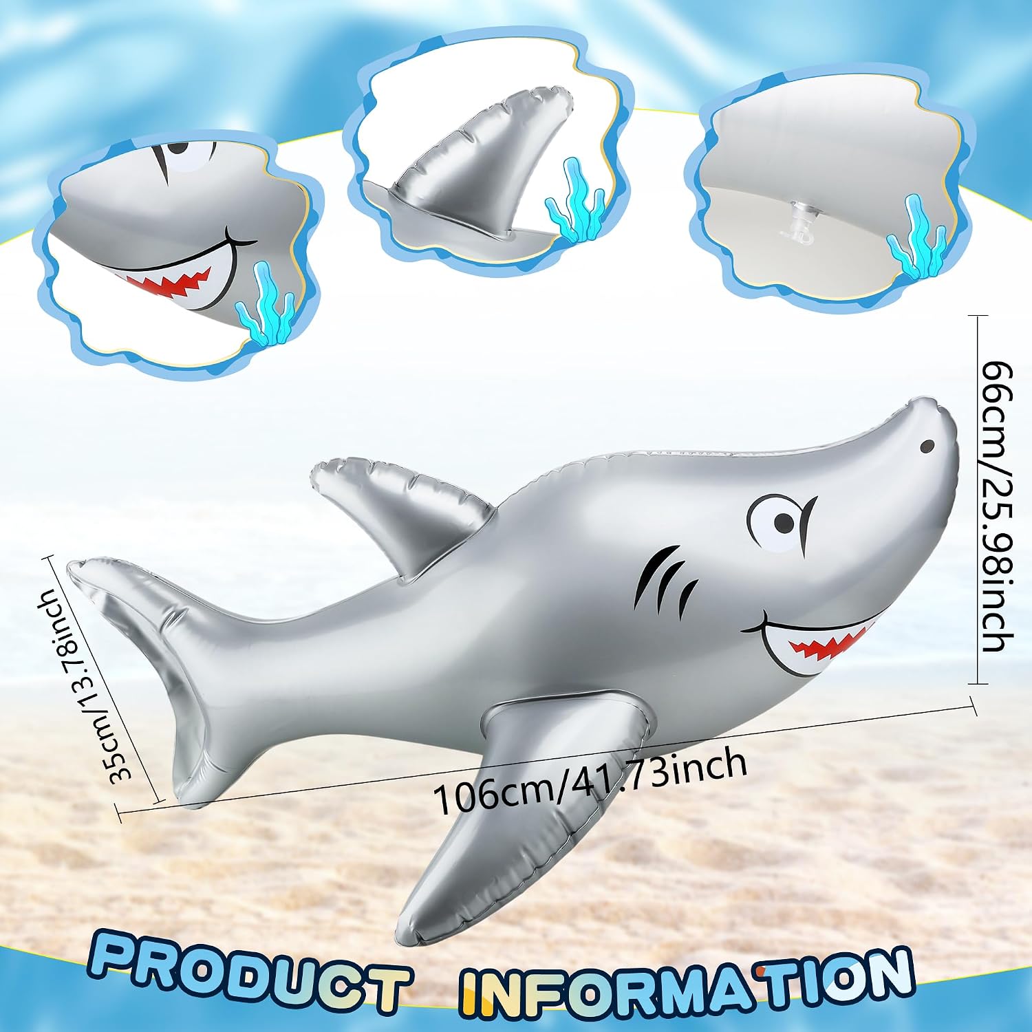 3 Pack 40 Inch Inflatable Shark Large Blow Up Shark Animals PVC Inflatable Float Pool Toy for Summer Beach Pool Sea Ocean Party Supplies