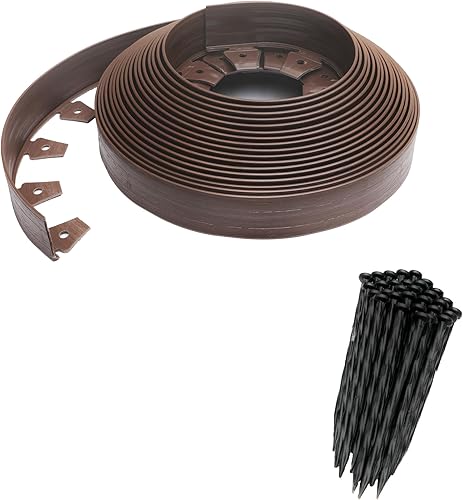 Miniatura 1 de EasyFlex Borde de jardín de pared alta sin excavación con picos de anclaje, 2.5 pulgadas. Borde de jardín de plástico recto alto con textura de