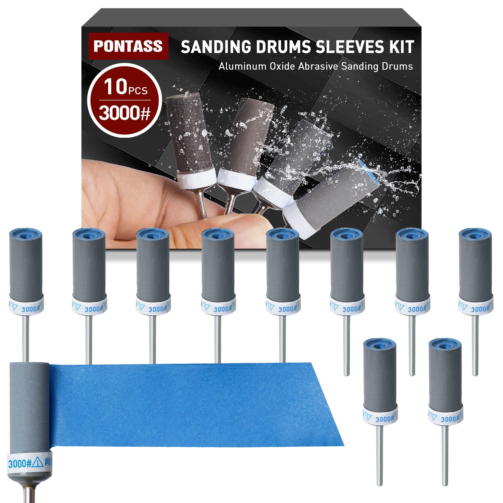 10Pcs 3000 Grit Sanding Drums for Dremel Rotary Tool Rotary Tool Bits Sander Set Bands Mandrels for Wood Plastic Metal Grinding Polishing