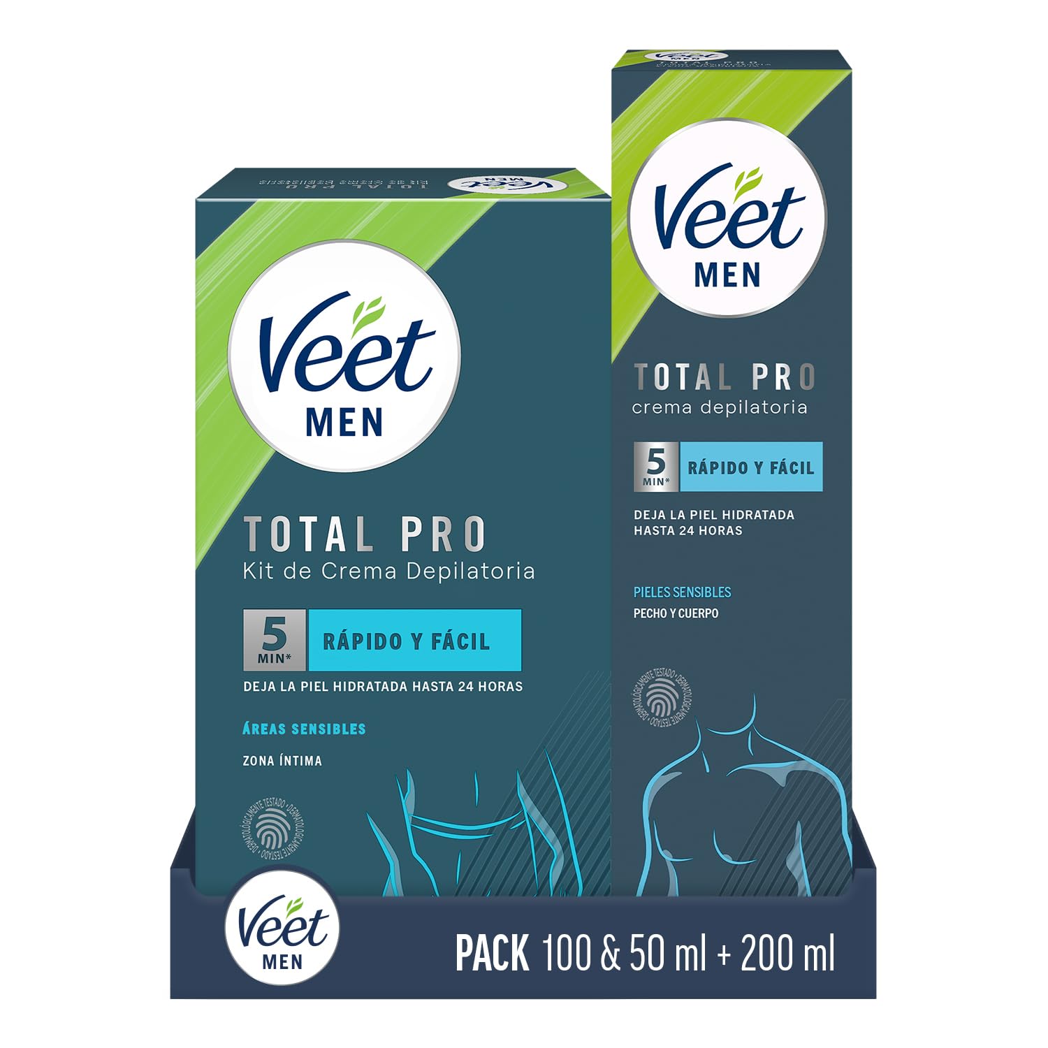 Veet Men Kit de Depilación para Zonas Íntimas del Cuerpo, 100 ml + 50 ml, + Veet Men Crema Depilatoria Corporal para Hombre, 200ml