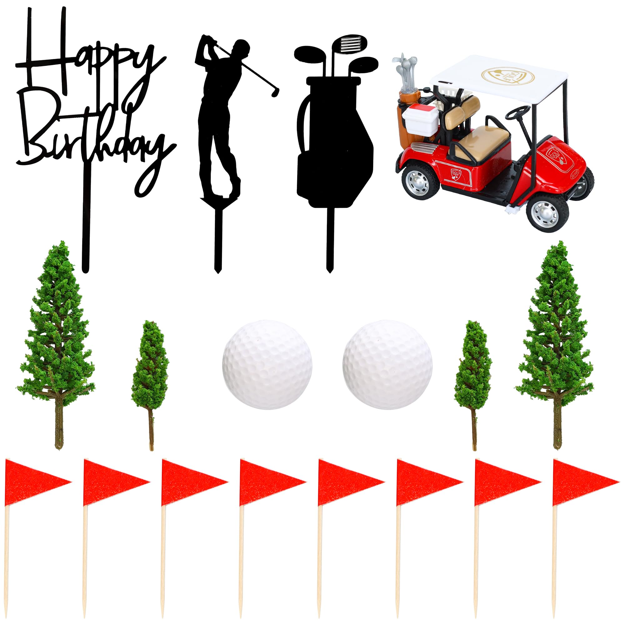 Gyufise 22Pcs Golf Cake Decorations Golf Cart Cake Toppers Heading for The Green Cake Topper for Golfers with Cart Flag Golf Ball for Golf Theme Party Supplies Red - Image 3