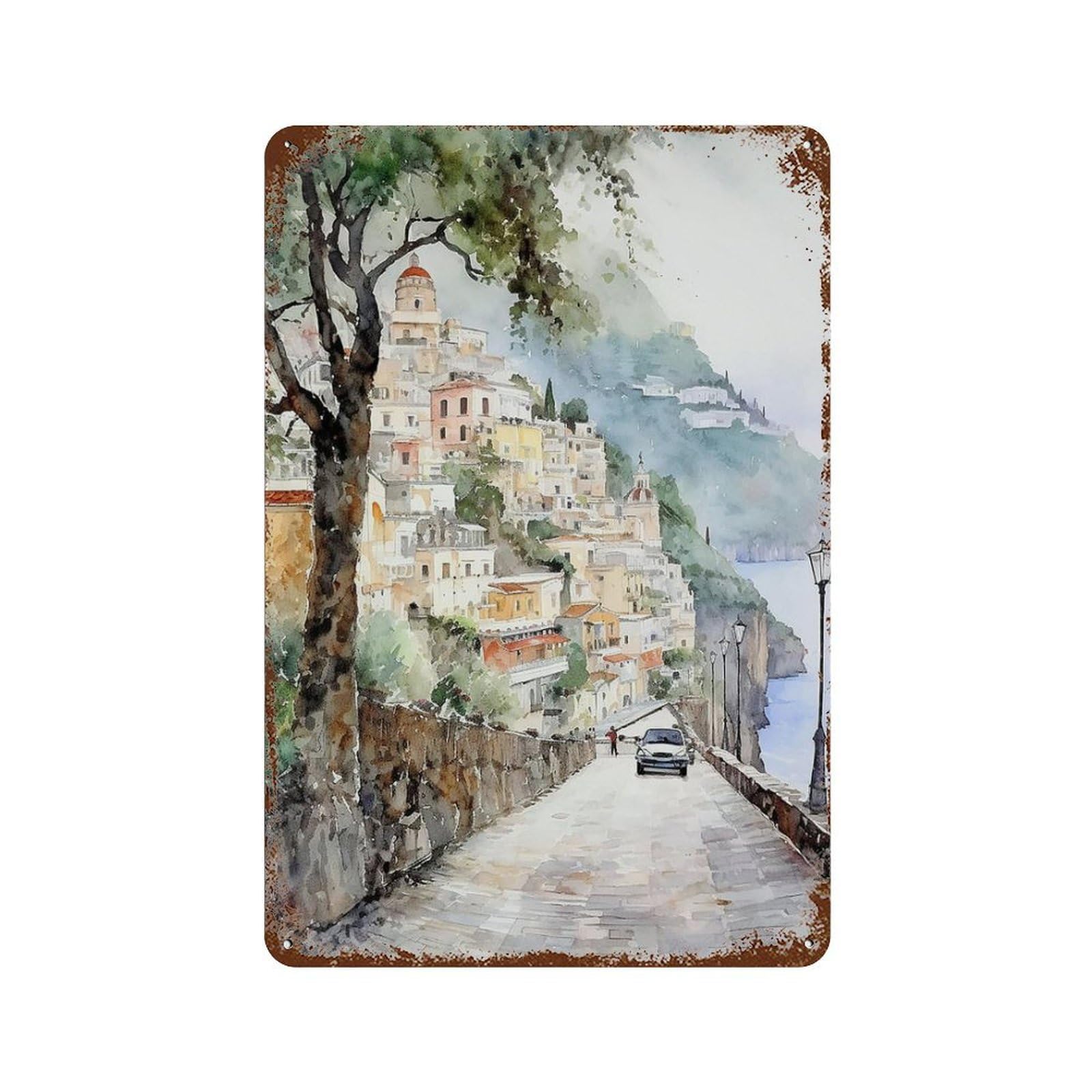 xiaoxiaoshen Vintage Town Amalfi Coast Wall Decor Art Metal Tin Poster Modern Home Decor Art Home Bar Shop Decorations Vintage Sign 30x20cm