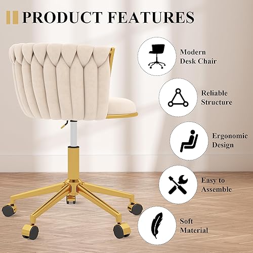 Miniatura 9 de Silla de escritorio de terciopelo, moderna silla de oficina con ruedas, sillón giratorio para el hogar con respaldo tejido, asiento cómodo de altura
