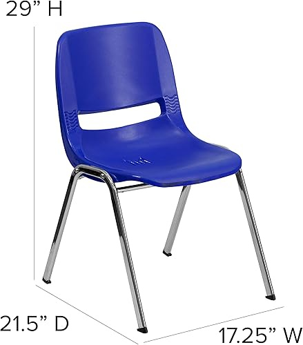 Miniatura 2 de BizChair Silla apilable ergonómica azul marino con marco cromado y asiento de 16 pulgadas de alto