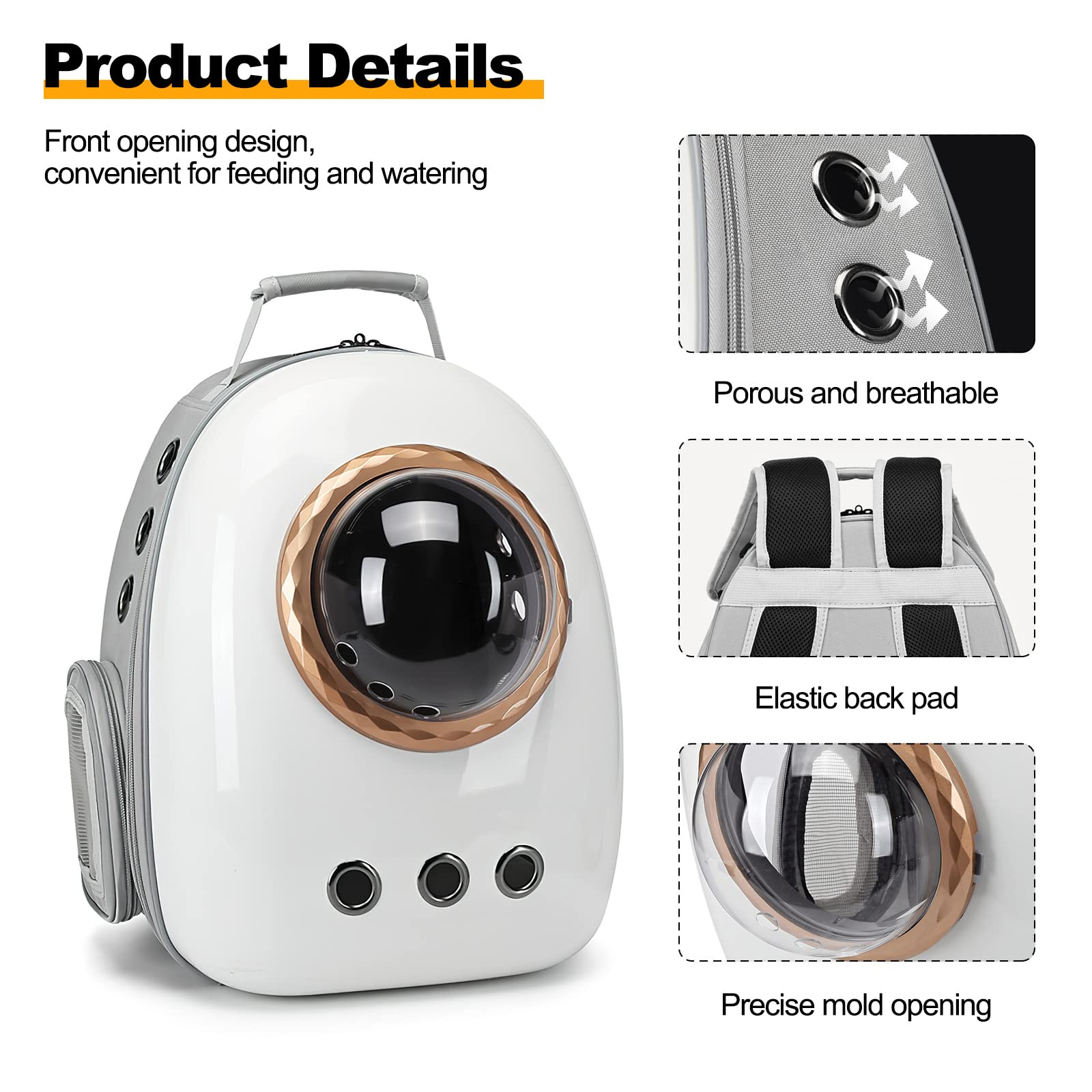 Galatée Mochila para Gatos, Mochila para Mascotas Cápsula Espacial, Mochila Transparente Impermeable para Mascotas, Mochila para Transportar Cachorros a La Moda(Accesorios Grises, Blanco + Negro)