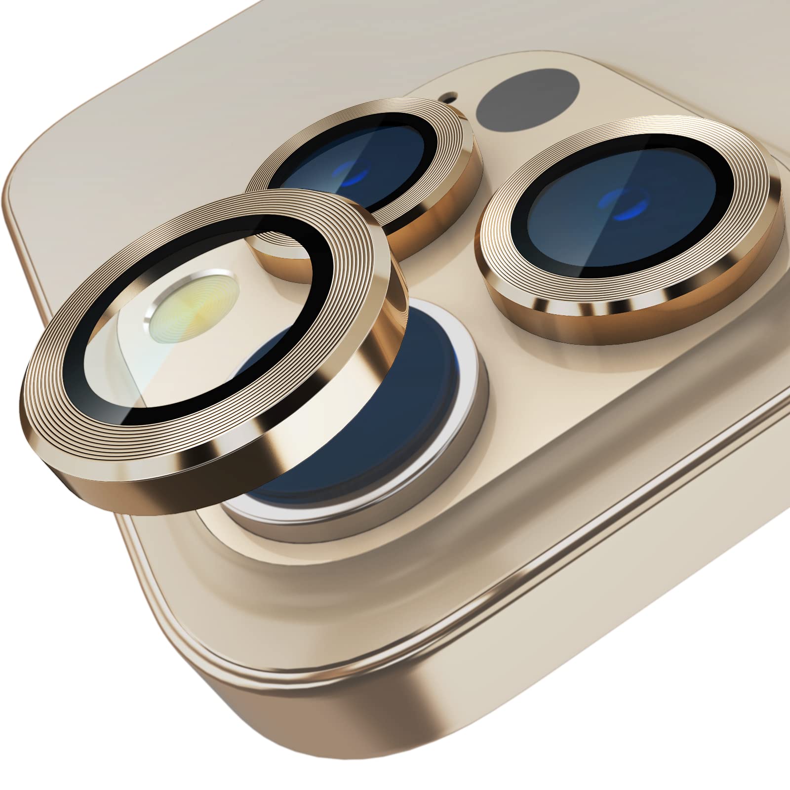 imluckies Compatible with iPhone 14 Pro/iPhone 14 Pro Max Camera Lens Protector, Aluminum Alloy Edge Anti-Scratch & HD Tempered Glass, Metal Individual Lens Screen Protection Cover 2022, Gold