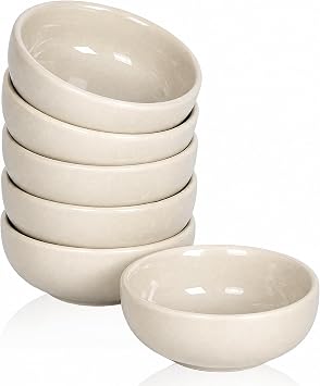 Ceramic Small Bowls,70ml Mini Bowls Set,Dipping Soy Sauce Dish,7.5cm Dip Pinch Bowl Set of 6 Beige