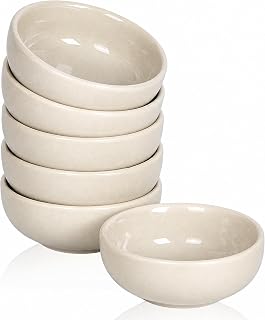 Ceramic Breakfast Bowls,2.7 oz Condiment Sauce Cups Containers,Side Dishes Small Trifle Bowls for Ice Cream,Baking Cute Bowls Set of 6(Beige)