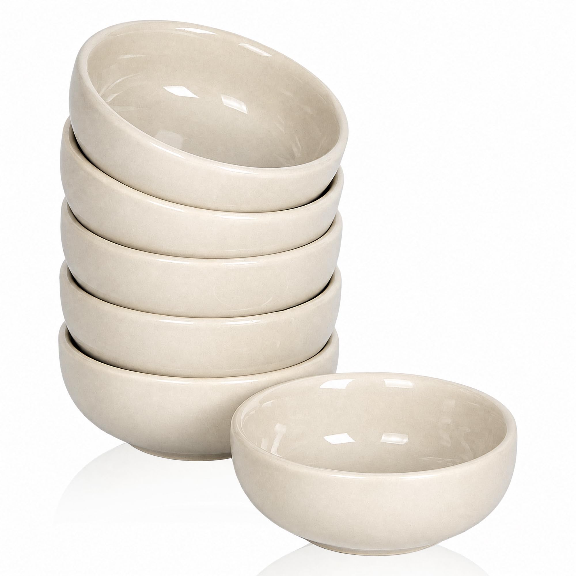 Ceramic Small Bowls,70ml Mini Bowls Set,Dipping Soy Sauce Dish,7.5cm Dip Pinch Bowl Set of 6 (Beige)
