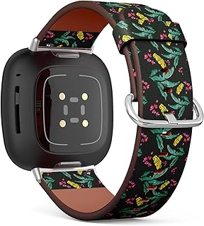 CJBROES Replacement Leather Watch Band, Compatible with Fitbit Versa 3 and Fitbit Sense of Wristband Bracelet Accessory - Branches Blooming Magnolia Flowers Banana