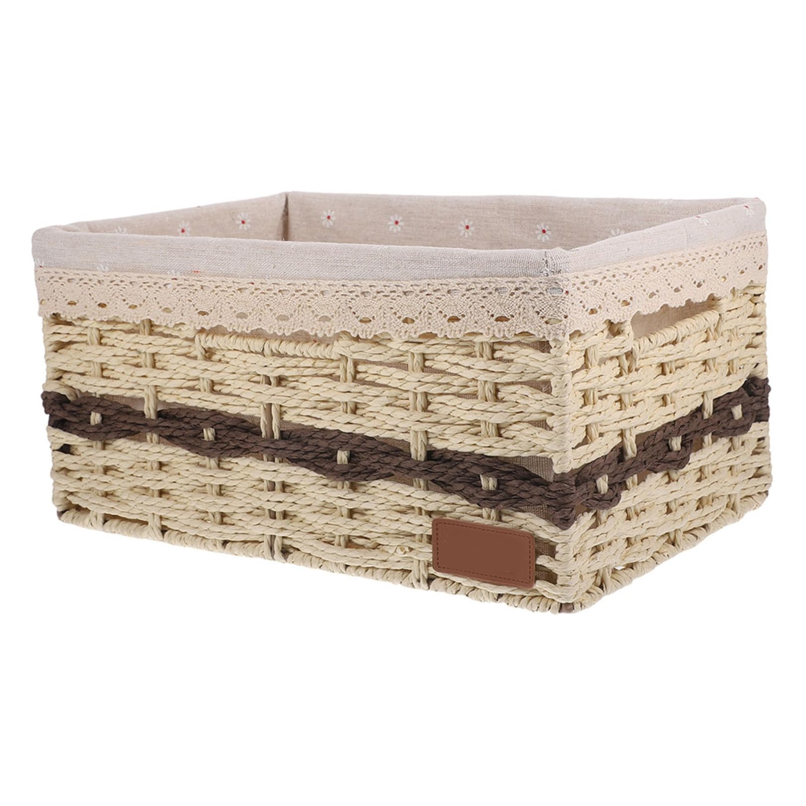 Happyyami Geflochtener Aufbewahrungskorb mit Einlage in Beige | Papier, Eisen und Gewebe, für Kosmetik und Lebensmittel, Dekorativ für Tisch, Feste