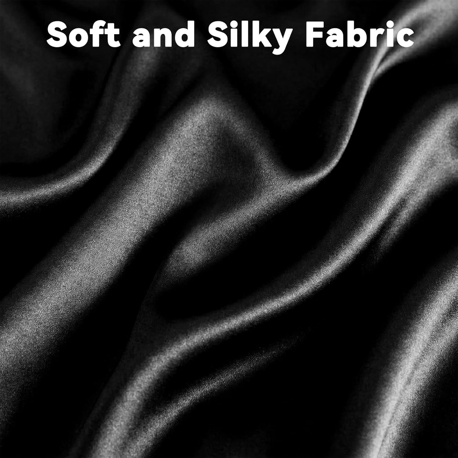 Thmyo Satin Bed Sheet Set,Extra Soft Deep Pocket Silky Satin Sheet Set with 1 Fitted Sheet +1 Flat Sheet + 2 Pillow Cases (4-Piece Black, Queen)