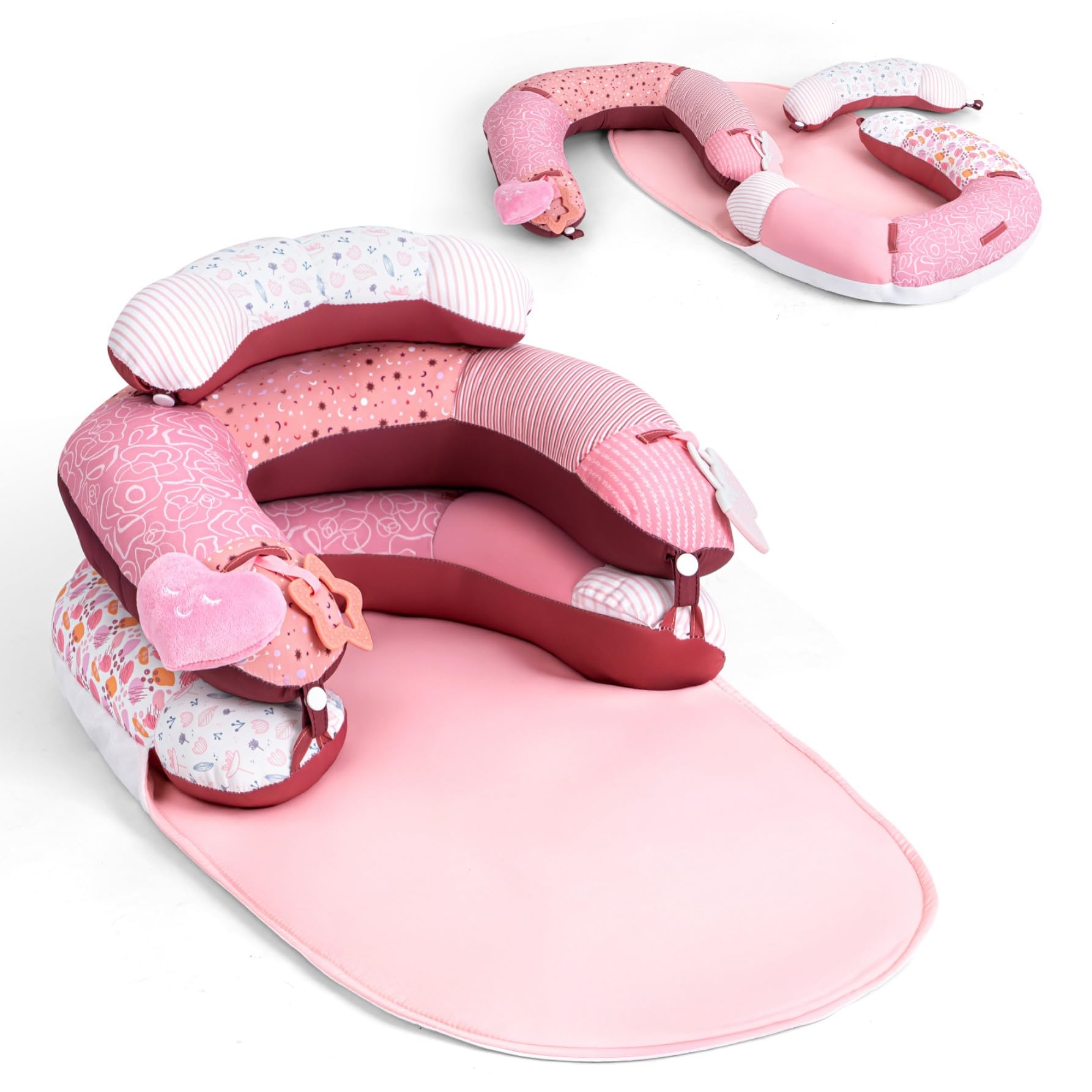 LADIDA 4-in-1 Baby Tummy Time Pillow & Seated Support Playmat,Easy to Clean,Cute Strawberry Design for 0-36Months Infant (Pink) 2501