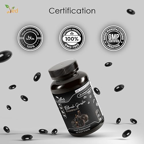 Miniatura 7 de Ved GarliNura, 90 cápsulas blandas, suplemento de ajo negro fermentado e inodoro con flor de lavanda, hoja de romero, hoja de té verde, ALA,