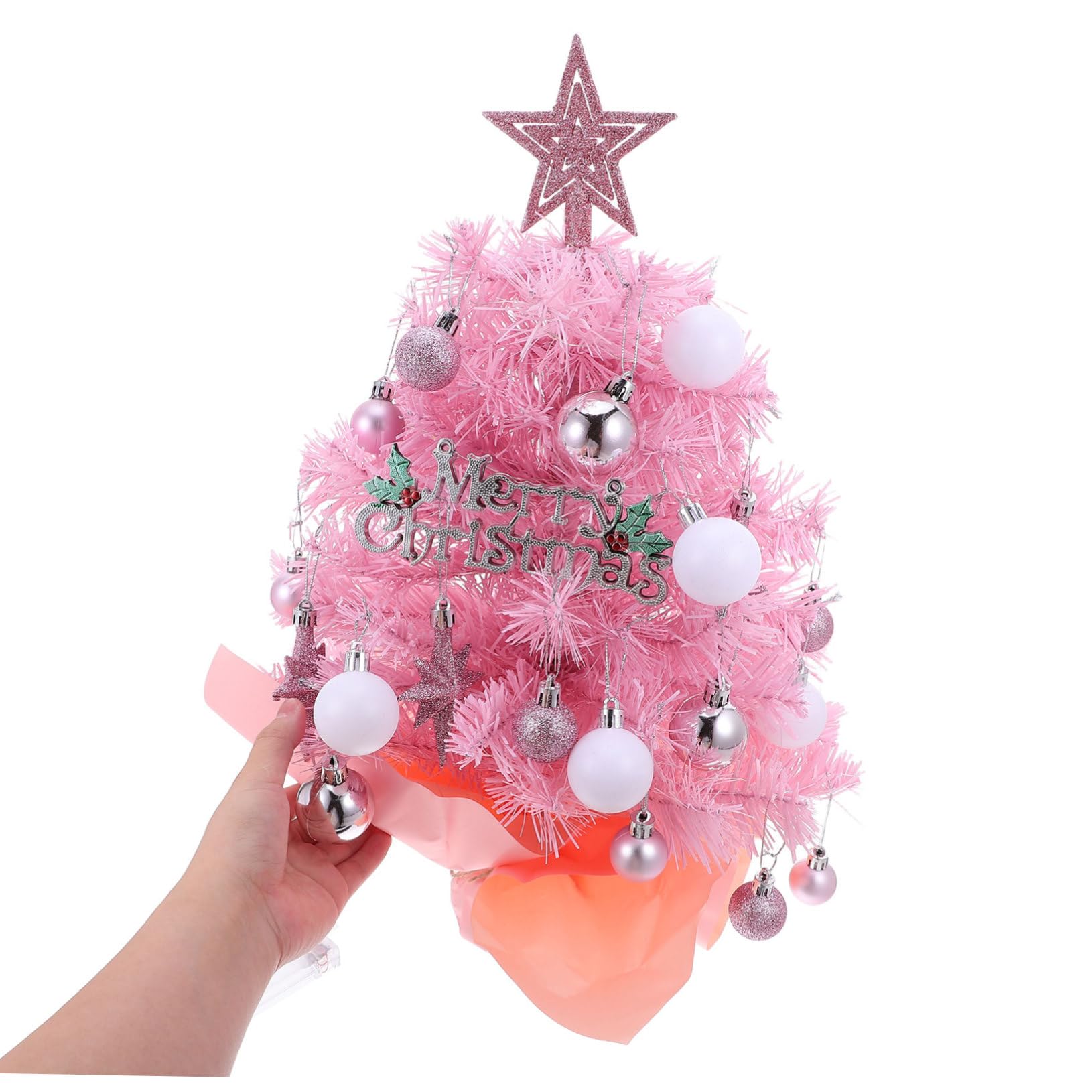 Ciieeo Mini Árbol de Navidad Artificial de Pies Árbol de Mesa con Luces Preiluminadas Decoración de Centro de Mesa para Navidad Casa Pequeño de Escritorio