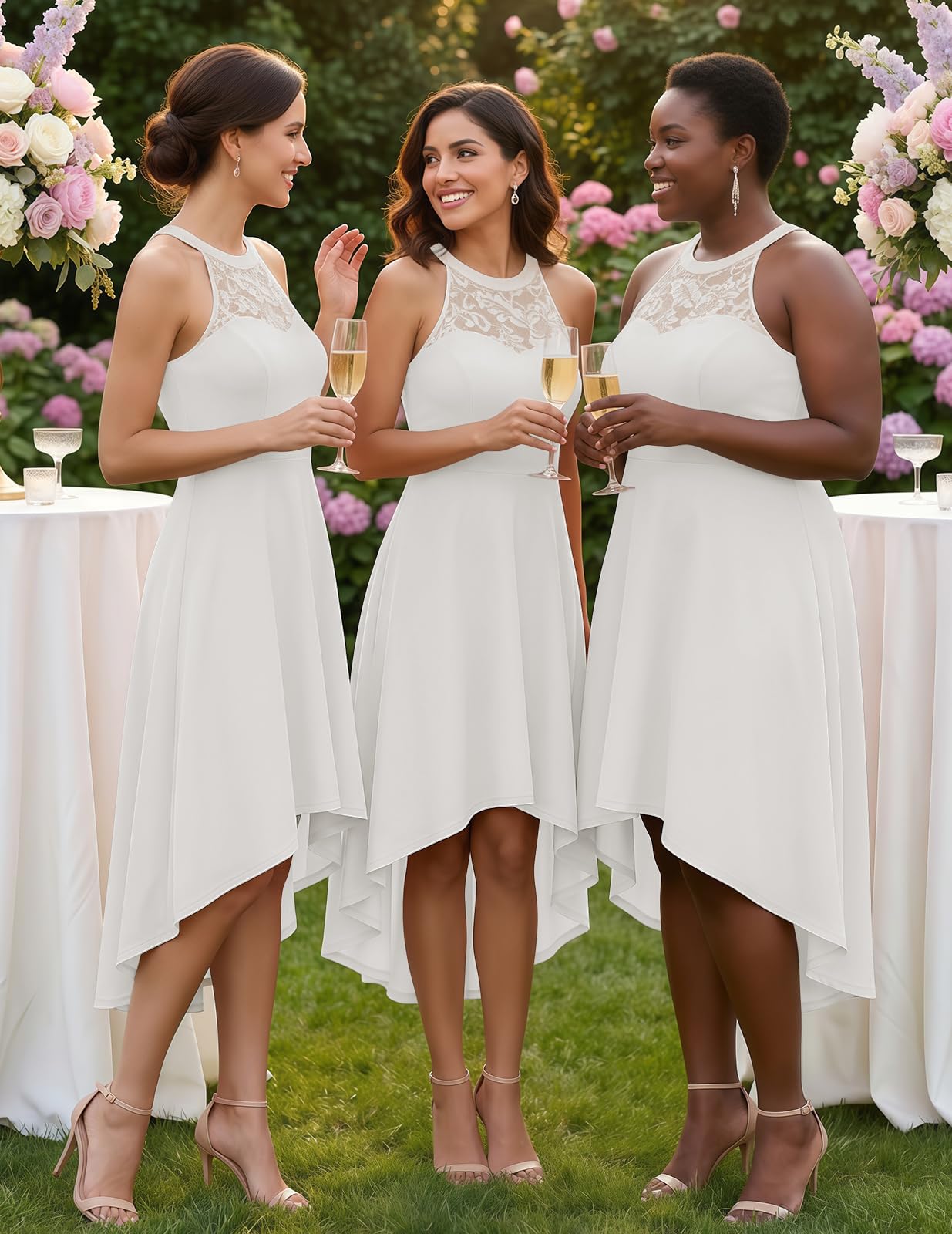 Bbonlinedress Abito Estivo delle Donne Halter Alto Basso Abito da Cocktail Abiti Festivi Abito da Sposa Abiti da Sera Eleganti per Matrimonio-1Ivory 3XL