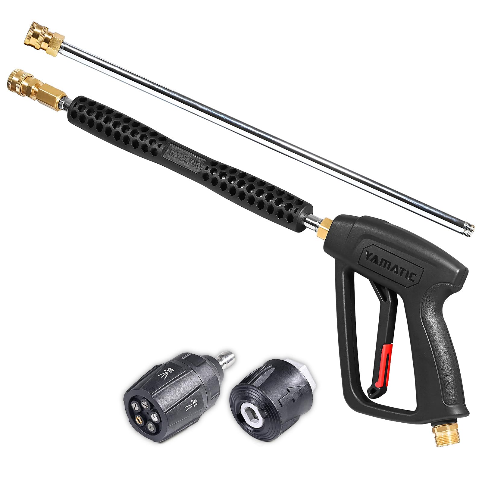 YAMATIC Hochdruckreiniger-Pistole mit 5 Sprühdüsen, Jet-Waschpistole, kompatibel mit Kärcher K-Serie K2-K7, M22-14 mm und M22-15 mm Einlass-Hochdruckreiniger, Verlängerungsstab für Auto-Reinigungssets