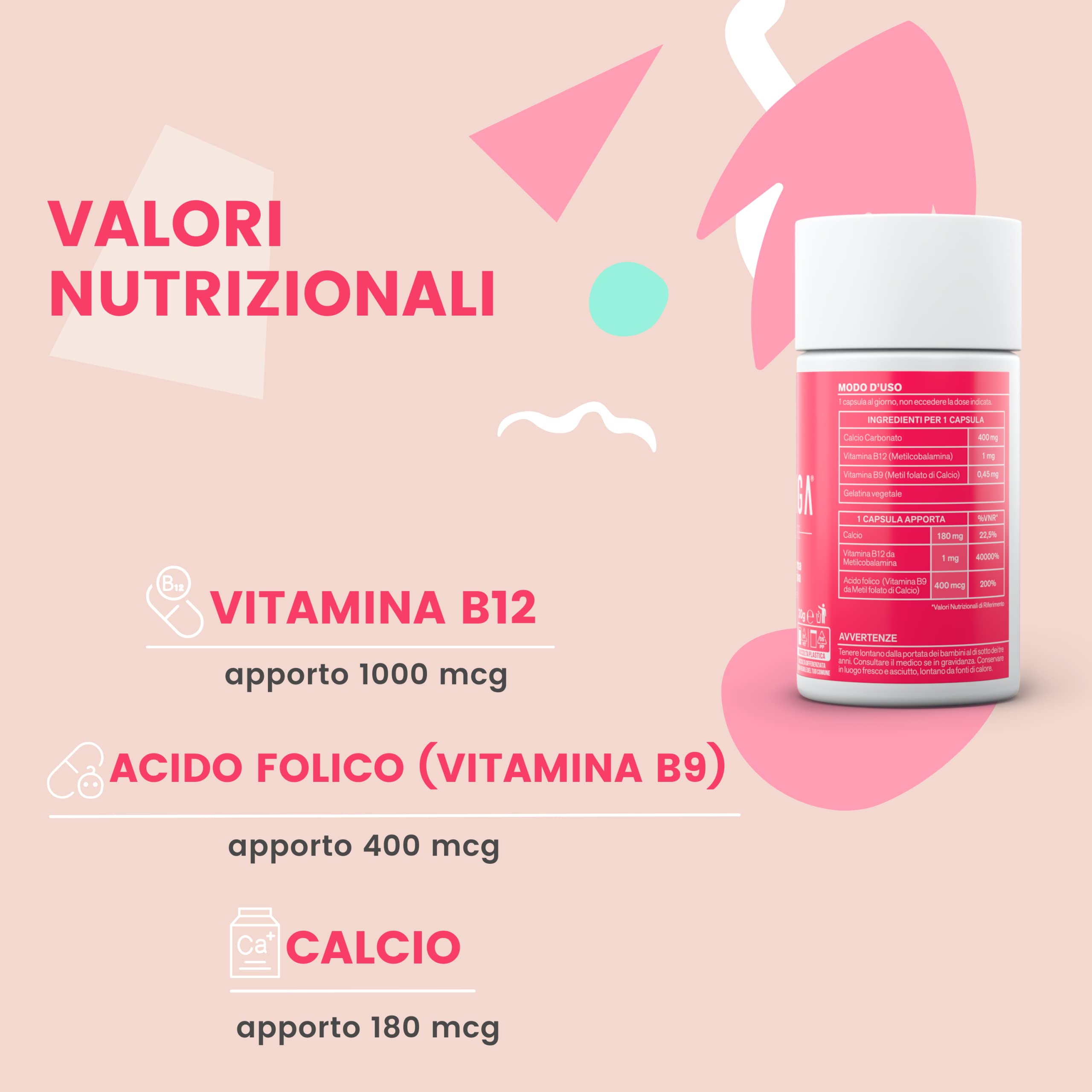 Vitamina B12 e Acido Folico 400 mg In Forma Attiva 60 Capsule Vitamina b12 1000 mcg e Acido Folico ad Alto Dosaggio Per Sostegno Alla Gravidanza E Rinforzo Sistema Immunitario Naturale Made In Italy